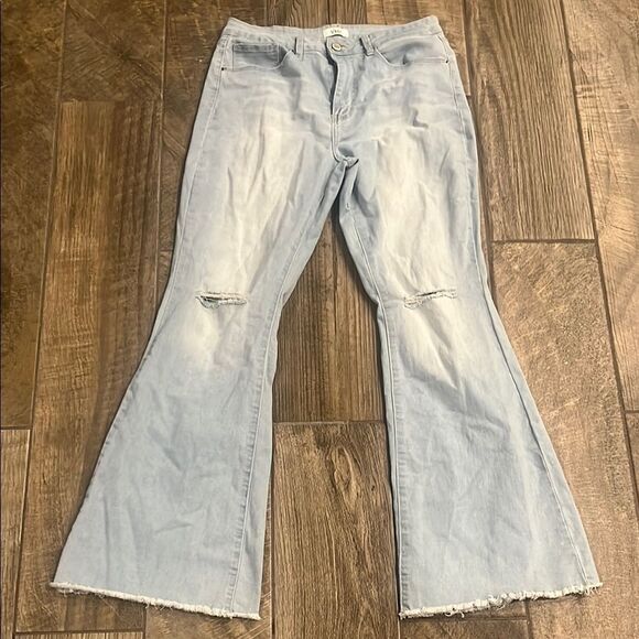 YMI Denim - YMI Blue Flare Wide Leg Jeans with Distressed Details